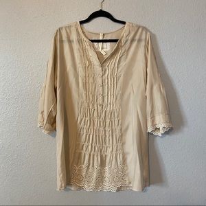 Vintage Johnny Was silk cream/beige/tan M tunic